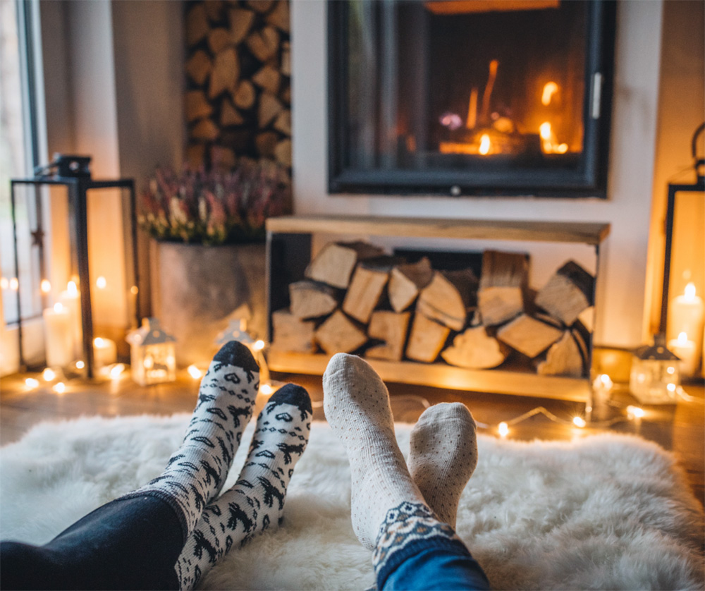 Relaxing by Fireplace